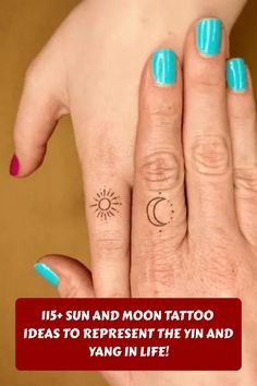 two fingers with sun and moon tattoos on them, one is holding the other hand