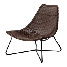 a brown chair sitting on top of a metal frame with an armrest and legs