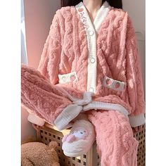 Season:Winter,Fall; Fabric:Flannel; Sleeve Length:Long Sleeve,Long Pant; Gender:Women's; Nightwear Style:Pajamas,Sets; Style:Casual,Comfort,Plush; Elasticity:Micro-elastic; Tops Type:Shirt; Occasion:Bed,Home; Age Group:Adults; Function:Warm,Breathable; Pattern:Fruit; Design:Buttons,Pocket; Neckline:V Wire; Bottom Type:Pant; Listing Date:11/07/2023 Winter Home Outfit, Winter Pajamas Women, Winter Sleepwear, Womens Loungewear Sets, Plush Design, Pink Fleece, Winter Pajamas, Pajamas Sets, غرفة ملابس