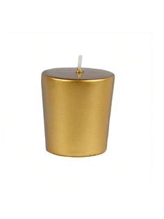 a gold cup with a candle inside on a white background