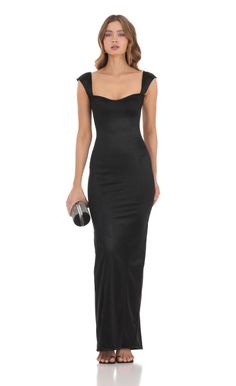 Satin Bodycon Maxi Dress in Black | LUCY IN THE SKY Black Tie Wedding Guest Dress, Formal Wedding Guest Dress, Black Tie Wedding Guests, Black Dresses Classy, Lucy In The Sky, Bodycon Maxi Dress, Simple Prom Dress, Black Silk Dress, Black Dress Formal