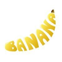 the word banana written in yellow letters on a white background