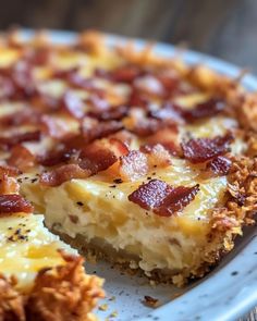 a close up of a pie on a plate