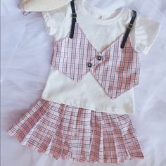 Cute Plaid Pleaded Skirt Set. T-Shirt And Skirt Can Be Worn Separately. Watermelon Skirt, Pleaded Skirt, Gap Outfits, Adidas Girl, Adidas Outfit, Girls Leggings, Romper With Skirt