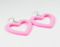 Big Pink Heart Earrings Jennifer's Body Pink Heart Hoop - Etsy Chunky Pink Earrings, Bernat Softee Chunky Yarn, Pink Heart Jewelry, 80s Birthday, Bunny Valentines, 80s Earrings, Pink Heart Earrings, Jennifer's Body, Heart Clothes