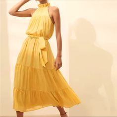 Womens Banana Republic Ruffle Neck, Tiered Midi Maxi Dress In Beautiful Light Mustard Yellow. Size Xs, Brand New With Tags. Light Mustard Yellow, Silky Maxi Dress, Blue Flower Dress, Leopard Print Maxi Dress, Yellow Midi Dress, Geometric Print Dress, Ruffle Midi Dress, Striped Sleeveless Dress, Tiered Midi Dress