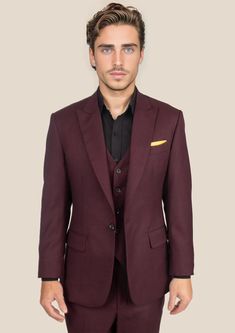 Own the room in our custom-made Deep Burgundy Birdseye Suit. Exude class and luxury with its bold and sleek design, guaranteed to turn heads and elevate your style on any ocassion. Perfect for those who want to look as good as they feel and stand out from the crowd! Luxury Burgundy Suits For Workwear, Classic Fitted Burgundy Suit, Classic Tailored Burgundy Suit, Luxury Burgundy Suit For Semi-formal Occasions, Tailored Single-breasted Burgundy Suit, Suit Guide, Custom Made Suits, Vest And Tie, Linen Suits