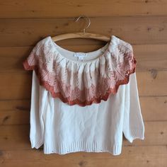 Adorable Sweater With A Ombre Color Collar Detail. Some Factory Distressing, New With Tags. Sweater Off Shoulder, Open Shoulder Sweater, Boho Cottagecore, Red Knit Sweater, Off The Shoulder Sweater, Sweater Trends, Fringe Sweater, Chenille Sweater, Cold Shoulder Sweater