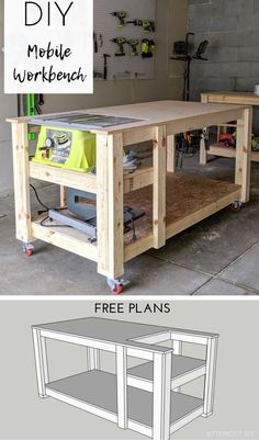 the diy mobile workbench is made from wood