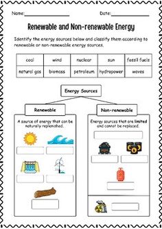 an energy and non -renewable energy worksheet with pictures on it