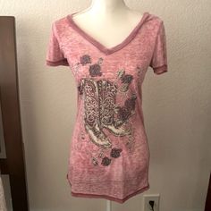 How Cute! Pink/Black With Embellished Rhinestones Cowboy Boots And Flowers Like New Never Used Clean Excellent Condition Very Cute Casual Embellished T-shirt, Casual Rhinestone T-shirt For Summer, Casual Pink Tops With Rhinestones, Spring Embellished Cotton T-shirt, Embellished Cotton T-shirt For Spring, Casual Embellished T-shirt For Spring, Spring Fitted Embellished T-shirt, Casual Fitted Tops With Rhinestones, Fitted Casual Tops With Rhinestones