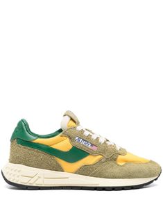 green/yellow calf suede panelled design brushed effect front lace-up fastening branded heel counter logo-embroidered tongue round toe branded insole ridged rubber sole Green Leather Sneakers With Vulcanized Sole, Green Suede Sporty Sneakers, Green Suede Sneakers For Streetwear, Green Casual Custom Sneakers With Vibram Sole, Yellow Leather High-top Sneakers With Vulcanized Sole, Green Suede Sneakers With Rubber Sole, Yellow Suede Sporty Sneakers, Green Lace-up Running Shoes With Rubber Sole, Green Suede Sporty High-top Sneakers