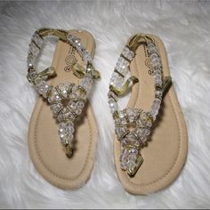 Brand New, Never Been Worn. Made In Mexico. They Are A Us Women’s Size 7, But Due To The Beads They Might Fit A Little Snug. Silver Embellished Vacation Sandals, Embellished Silver Sandals For Vacation, Silver Embellished Sandals For Vacation, Adjustable Rhinestone Sandals For Festivals, Adjustable Rhinestone Festival Sandals, Elegant Beaded Sandals For Beach, Elegant Beaded Beach Sandals, Elegant Beaded Sandals For Festival, Adjustable Embellished Silver Sandals