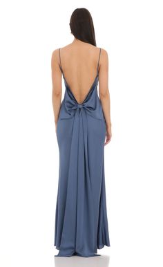 Back Bow Satin Dress in Navy | LUCY IN THE SKY Navy Ball Dress, Navy Ball Dresses, Navy Satin Dress, Lucy In The Sky Dress, Sparkly Prom Dress, Lucy In The Sky, Black Tie Dress, Senior Prom, Satin Prom Dress