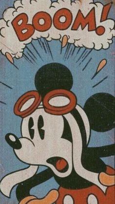 a mickey mouse cartoon with boom coming out of it's ears and the words boom