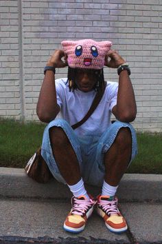 This Kirby beanie is one of a kind and great pop to any outfit! 🤍 (universal fit) Trendy One Size Beanie Cap, Trendy One-size Beanie Cap, Trendy Fitted Beanie, One Size Cotton Hat For Streetwear, One-size Cotton Hat For Streetwear, Trendy Adjustable Beanie For Streetwear, Fun Pink Beanie Hat, Pink Casual Beanie Cap, Cotton Beanie One Size For Streetwear