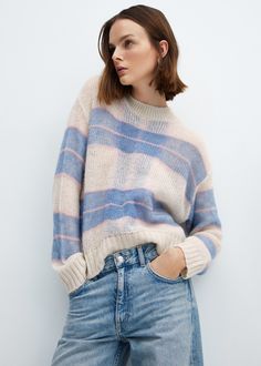 Nude Sweater, Stylish Sweaters, Knitting Women Sweater, Fabric Medium, Mixing Fabrics, Knit Fashion, Check Pattern, Knitted Sweater, Colorful Sweaters