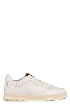 9097 GUCCI GUCCI RE-WEB SNEAKERS Web Detail, Red Web, White Leather Sneakers, Leather Cap, Green And Red, Stylish Men, Sneakers White, Mens Shoes Sneakers, Leather Sneakers