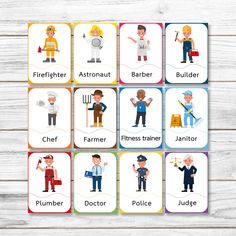 a set of cards with different professions and names for each character in this card game