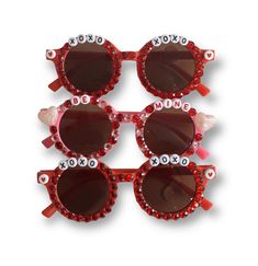 Show your little some love with these custom sunnies! They make a perfect valentines day gift! Choose your color and your style! All styles come with a beaded name or phrase & heart beads (hearts may vary) Trendy Red Sunglasses As Gift, Red Tinted Sunglasses As A Gift, Red Tinted Lenses Sunglasses As Gift, Valentine's Day Gift Sunglasses With Tinted Lenses, Cute Red Sunglasses With Uv Protection, Fun Sunglasses For Valentine's Day Gift, Fun Sunglasses As Valentine's Day Gift, Cute Customizable Sunglasses For Gift, Pink Personalized Sunglasses For Gift