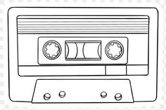 a black and white line drawing of an old school cassette player, hd png