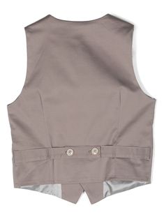 grey cotton gilet stretch-cotton tailored design V-neck front button fastening sleeveless adjustable strap to the rear two front jetted pockets high-low hem full liningComposition: Cotton, 100% Sleeveless Tailored Tops With Pockets, Formal Sleeveless Cotton Outerwear, Fitted Gray Vest With Pockets, Cotton Sleeveless Vest With Snap Buttons, Sleeveless Cotton Vest With Snap Buttons, Gray Spring Vest With Pockets, Cotton Vest With Snap Buttons For Work, Fitted Gray Tops With Pockets, Gray Fitted Tops With Pockets