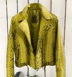 Green Snakeskin Jacket PREMIUM QUALITY LUXURY STYLE Outside: Snakeskin Accessories: golden color (please see the photo). All our products are 100% handmade, we always try to create interesting ideas to make your style unique. We use only the highest quality materials and accessories from around the world and only best leather from Indonesia. Before listing each new model undergoes different quality and usability tests at every stage of production. Every single piece is made by hand, by a highly- Yellow Long Sleeve Leather Jacket, Trendy Yellow Biker Jacket For Winter, Trendy Yellow Biker Jacket For Fall, Yellow Long Sleeve Biker Jacket For Fall, Yellow Long Sleeve Leather Jacket For Fall, Yellow Leather Jacket For Fall, Snakeskin Jacket, Womens Biker Jacket, Best Leather