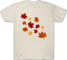 Cute Fall Vinyl Shirts, Shirt Svg Fall, Falling Maple Leaves, Painting Clothing, Leaves Shirt, Winter Leaves, Tan Shirt, Leaves Illustration, Fall T Shirt