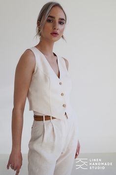 Discover the essence of effortless chic with our exquisite linen vest Kelsey— perfect addition to your linen capsule wardrobe. Step into style with our comfortable, high-quality women’s linen clothing. Explore our online store for the must-have staples of the season. Fitted Linen Tank Top For Spring, Chic Fitted Linen Tank Top, V-neck Linen Vest For Summer, Elegant Linen Tank Top For Spring, Beige Linen Spring Vest, V-neck Linen Summer Vest, Chic Summer Linen Vest, Fitted Sleeveless Linen Vest, Linen Sleeveless Blouse For Work