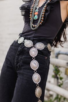 Belt Length: 43 3/4” Conchos: 2 1/2” by 2" Nickel Silver Concho Belt Outfit, Cowgirl Belt, Cowgirl Belts, Concho Belt, Nickel Silver, American Made, Statement Necklace, Turquoise, My Style