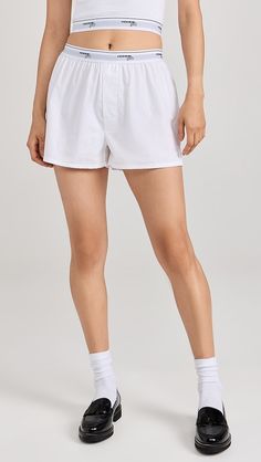 HOMMEGIRLS Boxer Shorts | Shopbop Spring Cotton Tops With Elastic Cuffs, Non-stretch Cotton Shorts, Stretch Athleisure Bottoms For Daywear, Stretch Cotton Solid Shorts, Stretch Cotton Solid Color Shorts, Trendy Stretch Cotton Shorts, Stretch Cotton Tops For Daywear, Stretch Cotton Shorts In Solid Color, Comfort Stretch Shorts With Elastic Waistband For Summer