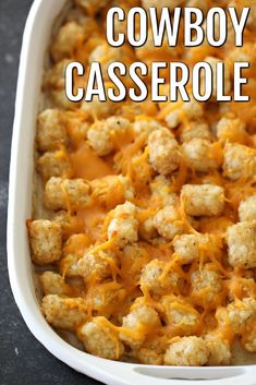 a casserole dish with cheese and tater tots