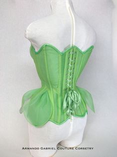 Corset: Flora-Green net corset-Fairytale corset-Flower | Etsy Fairytale Fitted Corset Dress For Party, Fairytale Party Fitted Corset Dress, Fairycore Overbust Corset Dress For Party, Green Wedding Corset Dress, Strapless Corset Dress For Cosplay, Halloween Party Underbust Corset Dress, Fitted Tulle Corset With Boned Bodice, Fitted Fantasy Corset-style Costume, Gothic Sleeveless Corset Wedding Dress