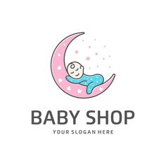 baby shop logo design with sleeping baby on the moon