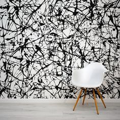 Speckle wallpaper mural with a White chair in front | WallpaperMural.com Bedroom Feature Walls, Speckle Wallpaper, Seaside Wallpaper, Kids Bedroom Wallpaper, Wallpaper Walls Bedroom, Vinyl Wall Covering, Wallpaper Art Deco, Tropical Art Deco, Tree Wall Murals