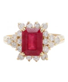 3.10 Carat Natural Red Ruby and Diamond Women Ring Made in 14K Solid Yellow Gold Suggested Retail Price $3,999.00 Total Natural Ruby Weight is - 2.45 Carat Ruby Measurements are - 8.00 x 6.00 mm Stamped: 14k Total Diamonds Carat Weight is - .65 Carat Clarity: SI1 Color: G-H Diamond Cut - Very Good RING SIZE: 6.25 (FREE SIZING AVAILABLE) RING WEIGHT IS 4.0 gram Luxury Red Cluster Diamond Ring, Luxury Red Cluster Ring, Classic Yellow Gold Ruby Ring Gia Certified, Classic Yellow Gold Gia Certified Ruby Ring, Formal Cluster Ruby Ring, Classic Cluster Ruby Ring, Classic Red Ruby Cluster Ring, Classic Red Cluster Ruby Ring, Luxury Red Ruby Cluster Ring