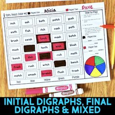 the printable worksheet for initial digras and mixed