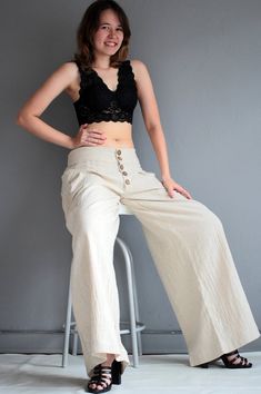 Low waist, wide leg long Pants custom made  size and colour, And More avalible in size S,M,L,XL 1416 High Waist Beige Cotton Harem Pants, High-waisted Cotton Harem Pants In Beige, Beige High-waisted Cotton Harem Pants, High-waisted Cotton Harem Pants, Chic Beige Wide Leg Cotton Pants, Cotton High-waisted Wide Leg Pants, Beige Wide Leg Bottoms With Buttons, Beige Wide-leg Bottoms With Buttons, High-waisted Cotton Wide Leg Pants