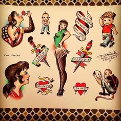 Some skinhead inspired flash Skinhead Tattoos, Deep Tattoo, Esp8266 Arduino, Traditional Tattoo Inspiration, Vintage Tattoo Design, Skinhead Girl, Rose Tattoos For Men, Sailor Jerry Tattoos, Flash Tattoo Designs