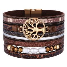 PRICES MAY VARY. 🎁Inspirational Gifts for Girls ❤️"Live Every Moment,Laugh Every Day,Love Beyond Words"Inspirational positive message sayings bracelets for women,birthday Jewelry Year Old Gifts for Teenage Girls ❤️Comfortable Wear More Compliments❤️wrap tree of life bracelet genuine leather multilayer design,comfortable to wearing,no pungent smell,super strong magnetic closure,no worry about it coming off , is easy to put on and take off without help. ♥FASHION AND VERSATILE♥brown bohemian multi Wrap Armband, Bracelet Viking, Tree Of Life Bracelet, Mens Watches Leather, Watches Women Leather, Leather Bangle, Pearl Leather, Bohemian Bracelets, Natural Stone Bracelets