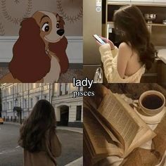 lady and the tramp is reading books while holding a cell phone in her hand