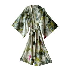 Raw silk robe in Garden Party Robes Upstate Summer Kimono With Kimono Sleeves For Brunch, Summer Silk Lounge Robe, Summer Silk Loungewear Robe, Spring Silk Wrap Robe, Spring Silk Kimono With Kimono Sleeves, Spring Silk Kimono For Daywear, Spring Silk Kimono For Loungewear, Silk Kimono For Spring Loungewear, Spring Kimono Sleeve Robe For Brunch