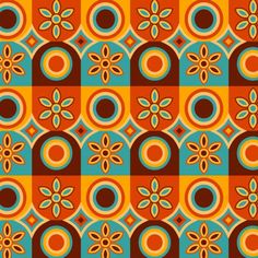 an orange and blue pattern with circles