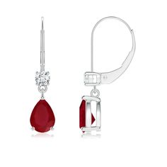 Designed in 18k white gold, these ruby drop earrings exude sophisticated charm. The pear shaped ruby is topped by a glimmering diamond that adds to the beauty of these lever back earrings. The diamond beautifully accentuates the remarkable radiance of the red gem. Ruby Drop Earrings, Round Diamond Earrings, Ruby Pendant, Ruby Engagement Ring, Ruby Earrings, Ruby Jewelry, Ruby Ring, Fine Jewellery Earrings, Pear Shaped