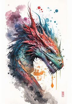 Poster eines hand gemalten Drachen Dragon Watercolor, Watercolor Paintings Of Animals, Dragon Artwork, Nature Art Painting, Dragon Drawing, Art And Illustration, Dragon Art, Watercolor Animals, Cool Art Drawings