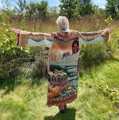 Introducing my latest creation! Upcycled two of the same beautiful vintage blankets into this cozy, one of a kind, long blanket coat.  Double front pockets and toggle closure for added functionality. Perfect for breezy seaside mornings, late nights at festivals, dinner dates, or campfires. This beauty is sure to turn heads wherever you may wander. Measurements: Chest: 44" Overall length: 55" Shoulder seam to wrist: 22" Machine wash, tumble dry. This statement jacket was made with all of my heart Autumn Farm, Vintage Blankets, Boho Blanket, Blanket Coat, Dinner Dates, Statement Jacket, Divine Nature, Vintage Blanket, Langer Mantel