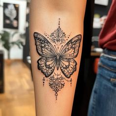 Brilliant Butterfly Tattoo On Arm Tattoo Flash Star Gazer Lilly Tattoos, Arm Tattoo Flash, Butterfly Tattoo On Arm, Lock Tattoo, Lillies Tattoo, Earthy Tattoos, Tattoo On Arm, Butterfly Wrist Tattoo