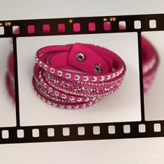 Hot Pink Double Wrap Bracelet With Rhinestones, Fits Up To 7” C9 Trendy Crystal Bracelets For Party, Trendy Crystal Bracelets With Rhinestones, Elegant Pink Metal Crystal Bracelet, Silver Rhinestone Bracelets For Party, Silver Bracelets With Rhinestones For Party, Trendy Party Bracelets With Rhinestones, Silver Crystal Bracelets With Rhinestones, Trendy Rhinestone Bracelets For Party, Adjustable Bling Crystal Bracelet