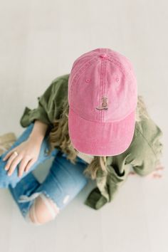 Pictured: Hot Pink Hat (1st Picture), Cactus Hat (2nd Picture). Looking for the kids version? Find it here: https://jnhdesignatx.etsy.com/listing/1767633391/ We use Adams brand caps that are made from high-quality 100% lightweight, breathable cotton; these are pigment-dyed and have a worn-in/lived in look to them similar to Comfort Colors! They are a perfect, everyday staple for all your outfits. On the back, there is a tuck-away leather back strap with antiqued brass buckle and grommet to size Cactus Hat, Hot Pink Hat, Branded Caps, Pink Cap, Custom Caps, National Holidays, Pink Hat, Cowboy Boot, Brass Buckle