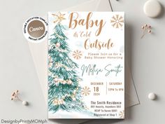 a baby is coming card with a christmas tree on it